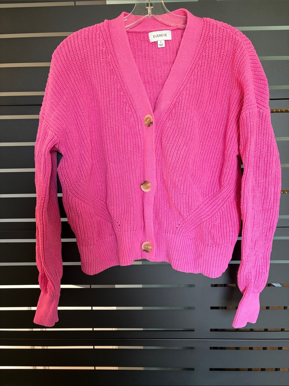 Evereve Pink Chunky Button-Up Knit Cotton Cardigan